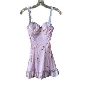 Dolls Kill Sugar Thrillz Sz XS Baby Floral Mini Dress Coquette Sweetheart Lace